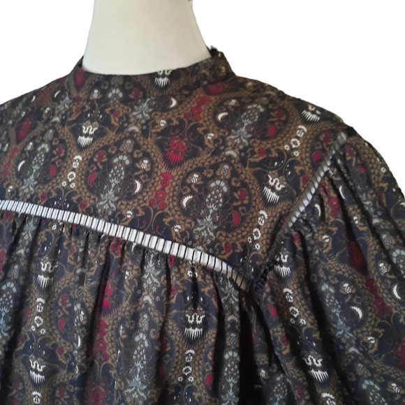 MAX STUDIO High Neck Lace Trimmed Baroque Print Keyhole Back Blouse Sz XL Multi - Picture 3 of 9